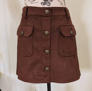 JOIE | Women's Chocolate Brown Button Faux Suede Button Down Mini Skirt